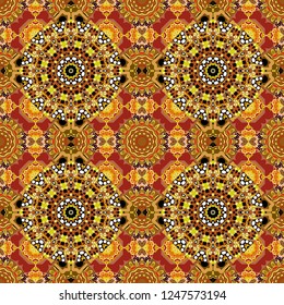 Quatrefoil vector pattern. Portuguese tiles in brown, orange and black colors. Tangled modern seamless pattern based on traditional patterns.