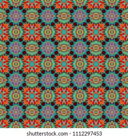 Quatrefoil vector pattern. Tangled modern seamless pattern based on traditional patterns. Portuguese tiles in red, blue and green colors.