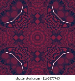 Quatrefoil vector pattern. Tangled modern seamless pattern based on traditional patterns. Portuguese tiles in gray, purple and red colors.