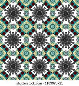 Quatrefoil vector pattern. Tangled modern seamless pattern based on traditional patterns. Portuguese tiles in white, gray and blue colors.
