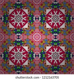 Quatrefoil vector pattern. Tangled modern seamless pattern based on traditional patterns. Portuguese tiles in blue, red and white colors.