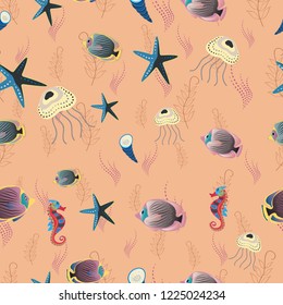 Quatrefoil vector pattern. Tangled modern seamless pattern based on traditional patterns. Portuguese tiles in red, orange and blue colors.