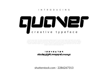 Quaver abstract digital technology logo font alphabet. Minimal modern urban fonts for logo, brand etc. Typography typeface uppercase lowercase and number. vector illustration