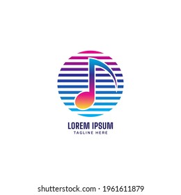 Quaver or Eight Note with Striped Ellipse vector illustration. Synthwave Musical Note logo concept isolated on white color background. Multicolor gradient