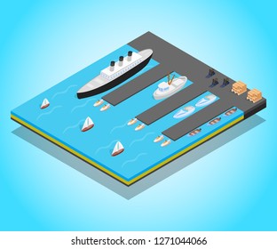 Quay concept banner. Isometric banner of quay vector concept for web, giftcard and postcard