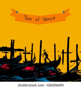 Quay of the gondolas near area San-Mark in Venice, venice background, venice gondolas 