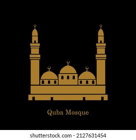Mezquita Quba, ícono vector Medina. Ilustración vectorial dorada Masjed Quba.
