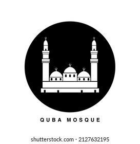 Quba mosque vector icon. Masjed Quba golden vector illustration.
