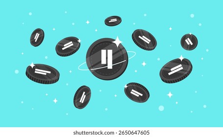 Moedas QUBIC caindo do céu. Fundo de banner de conceito de criptomoeda QUBIC.