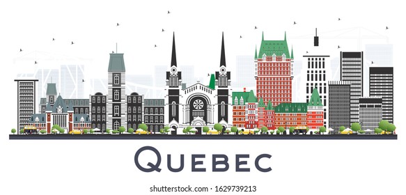 Quebec Canada City Skyline with Gray Buildings Isolated on White. Vector Illustration. Business Travel and Tourism Concept with Historic Architecture. Quebec Cityscape with Landmarks.