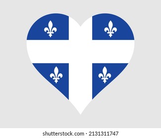 Quebec Canada Heart Flag. QC Canadian Love Shape Province Flag. Quebecer Banner Icon Sign Symbol Clipart. EPS Vector Illustration.