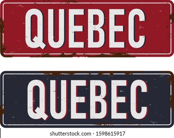 Quebec Canada rusty old enamel sign on white background