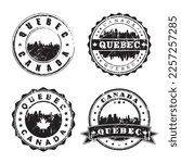 Quebec Canada Stamp Skyline Postmark. Silhouette Postal Passport. City Round Vector Icon Set. Vintage Postage 

Design.