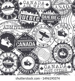 Quebec Canada Stamps. City Stamp Vector Art. Postal Passport Travel. Design Set Pattern.