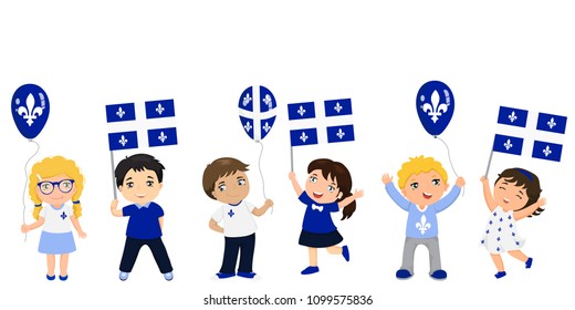 Quebec Children Flags Balloons Graphic Design Stock Vector Royalty Free