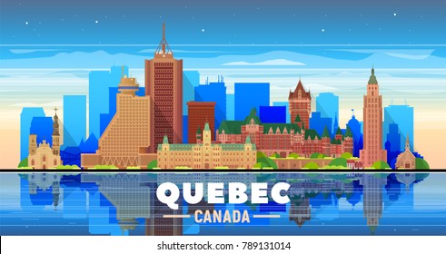 Quebec city (Canada) skyline with panorama in sky background. Vector Illustration. Business travel and tourism concept with modern buildings. Image for presentation, banner, placard and web site