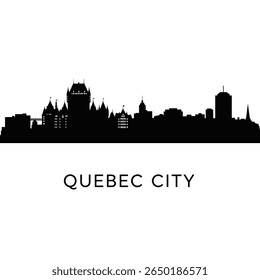 Quebec City Skyline with Black Silhouette, and Landmark.