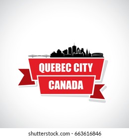 Quebec City Skyline - Ribbon Banner - Canada - Vector Illustration