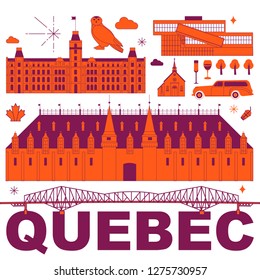 Quebec culture travel set, famous architectures and specialties in flat design. Business travel and tourism concept clipart. Image for presentation, banner, website, advert, flyer, roadmap, icons