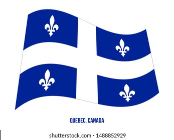 Quebec Flag Waving Vector Illustration on White Background. Provinces Flag of Canada. Correct Size, Proportion and Colors.