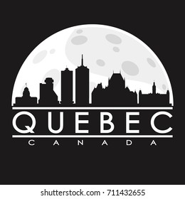 Quebec Full Moon Night Skyline Silhouette Design City Vector Art, Illustration Background.
