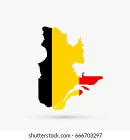 Quebec map in Belgium flag colors, editable vector.