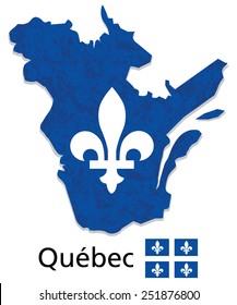 Quebec map with emblem and flag illustration and vector with grunge texture Quebec is a province of Canada