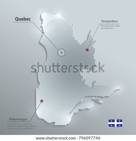 Quebec map flag glass card paper 3D vector