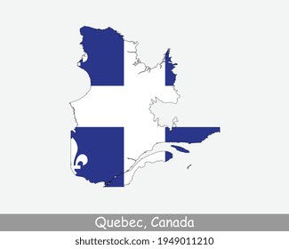 Quebec Map Flag. Map of QC, Canada with flag isolated on a white background. Canadian province. Vector illustration.