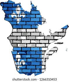 Quebec map on a brick wall - Illustration, 
Canadian province map with flag inside
