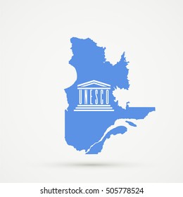 Quebec map in UNESCO flag colors, editable vector.