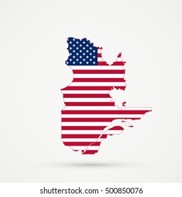 Quebec map in United States flag colors, editable vector.