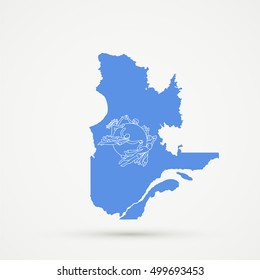 Quebec map in UPU flag colors, editable vector.