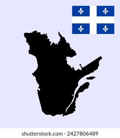 Ilustración de silueta vectorial de mapa de Quebec. Símbolo de la provincia de Canadá. Emblema de la pancarta de Quebec. Bandera de Quebec.