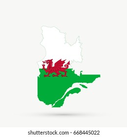 Quebec map in Wales flag colors, editable vector.