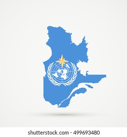 Quebec map in World Meteorological Organization (WMO) flag colors, editable vector.