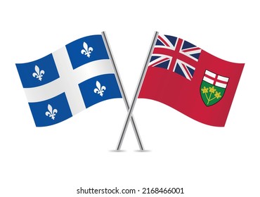 Quebec and Ontario crossed flags on white background. Vector icon set. Vector illustration.