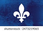 Quebec province of Canada emblem fleur de lys horizontal banner over abstract grunge blue background