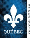 Quebec province of Canada emblem fleur de lys horizontal banner over abstract grunge texture blue background