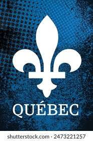 Quebec province of Canada emblem fleur de lys horizontal banner over abstract grunge texture blue background