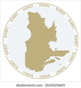 Quebec round logo design. Province shape built of rings. Quebec text around the province. Vector Illustration.