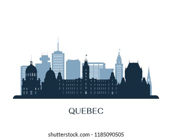 Quebec skyline, monochrome silhouette. Vector illustration.