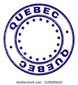 QUEBEC stamp seal watermark with grunge effect. Designed with circles and stars. Blue vector rubber print of QUEBEC text with grunge texture.