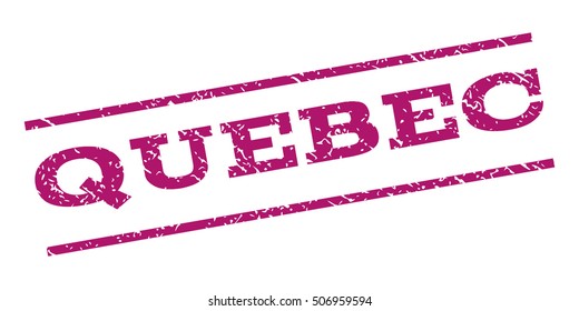 Quebec watermark stamp. Text caption between parallel lines with grunge design style. Rubber seal stamp with scratched texture. Vector purple color ink imprint on a white background.