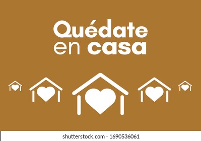 Quedate en casa (Stay home in spanish). Campaign against coronavirus, covid-19, 2019-ncov. Poster for print and stamps. Message isolated on orange background.