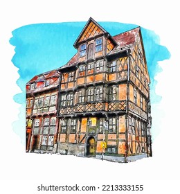 Quedlinburg germany watercolor hand drawn illustration isolated on white background
