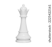 Queen 3d object. Chess piece. White color. Isolated on transparent background