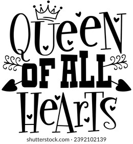 queen of all hearts black vector graphic design and cut file