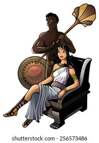 Queen Of Ancient Greece With Her Servant, Vector Illustration