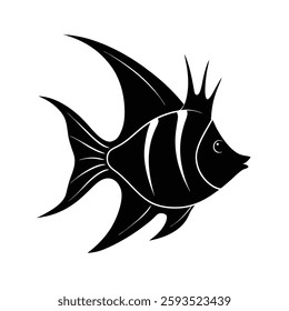 Queen Angelfish Silhouette Vector Art and Black Color Design - Stunning Fish Illustration